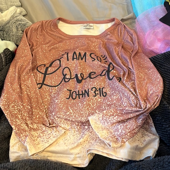 Kids shirt; pink and white; boutique XL - Picture 1 of 1